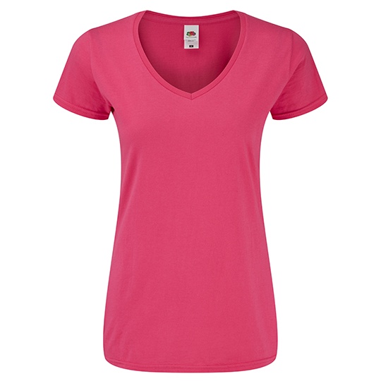Koszulka Damska Slim Bawełniana Dekolt V F274 - Fuchsia