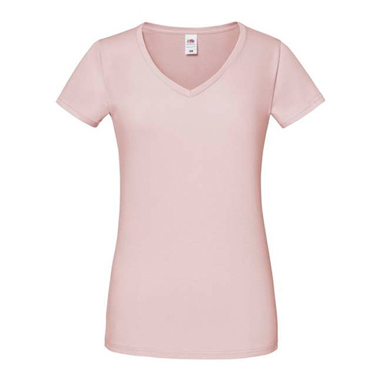 Koszulka Damska Slim Bawelniana Dekolt V F274 - Powder Rose