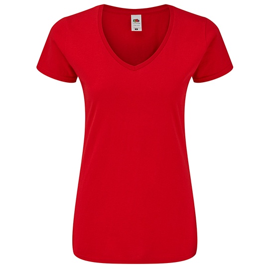 Koszulka Damska Slim Bawelniana Dekolt V F274 - Red