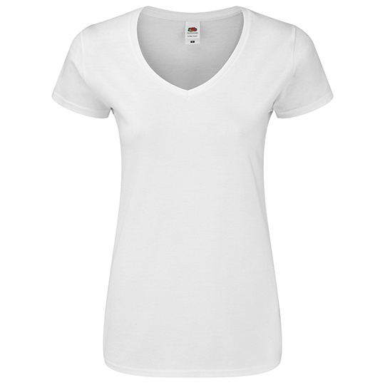 Koszulka Damska Slim Bawelniana Dekolt V F274 - White