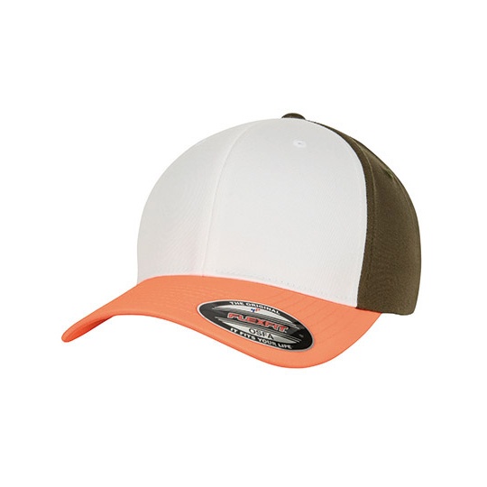 Czapka Elastyczna Trzykolorowa Poliester Bawelna Elastan FX6277TT - Neon Orange & White & Olive