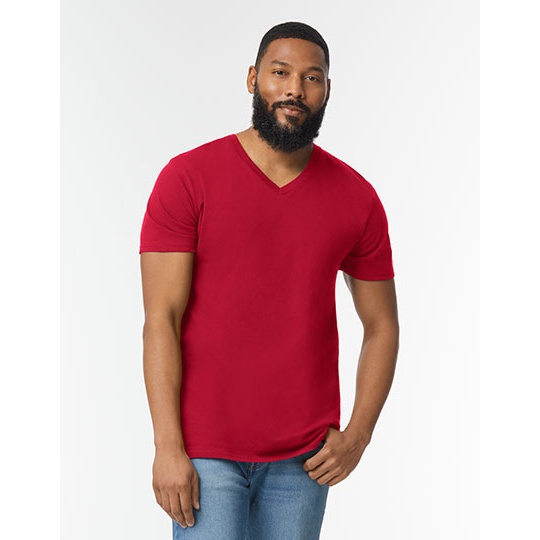 T-shirt Męski Klasyczny V-neck Bawełniany G64V00 - Cherry Red