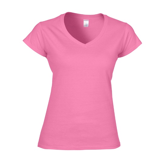 T-Shirt Damski Slim V-Neck Bawelniany G64V00L - Azalea