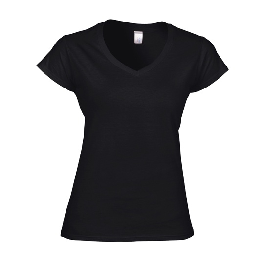 T-Shirt Damski Slim V-Neck Bawełniany G64V00L - Black