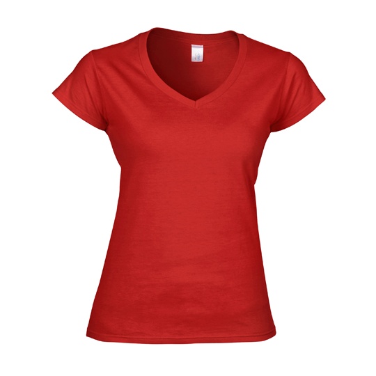 T-Shirt Damski Slim V-Neck Bawelniany G64V00L - Red
