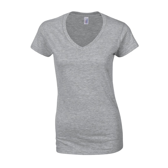 T-Shirt Damski Slim V-Neck Bawelniany G64V00L - Sport Grey (Heather)