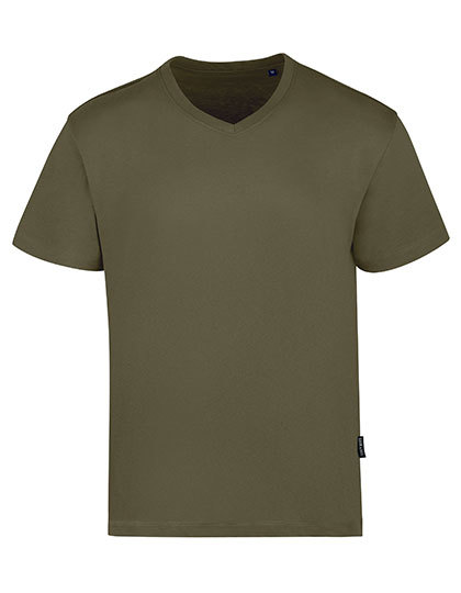 Koszulka Męska Slim Bawełna Organiczna Dekolt V HRM102 - Olive