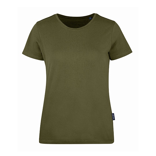 Damski T-shirt Slim z Okrągłym Dekoltem HRM201 - Olive