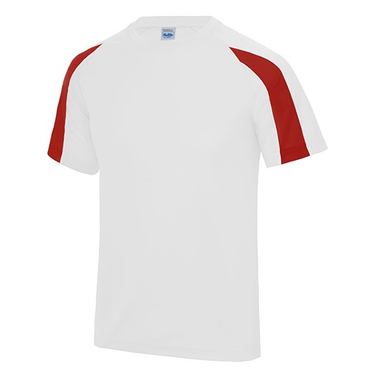Koszulka Sportowa Klasyczna Poliester Odprowadzajaca Wilgoc JC003 - Arctic White & Fire Red