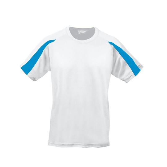 Koszulka Sportowa Klasyczna Poliester Odprowadzająca Wilgoć JC003 - Arctic White & Sapphire Blue