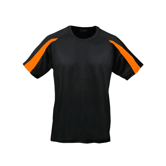 Koszulka Sportowa Klasyczna Poliester Odprowadzająca Wilgoć JC003 - Jet Black & Electric Orange