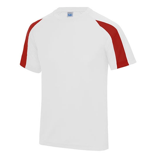 T-shirt Dziecięcy Sportowy Odprowadzający Wilgoć JC003J - Arctic White & Fire Red