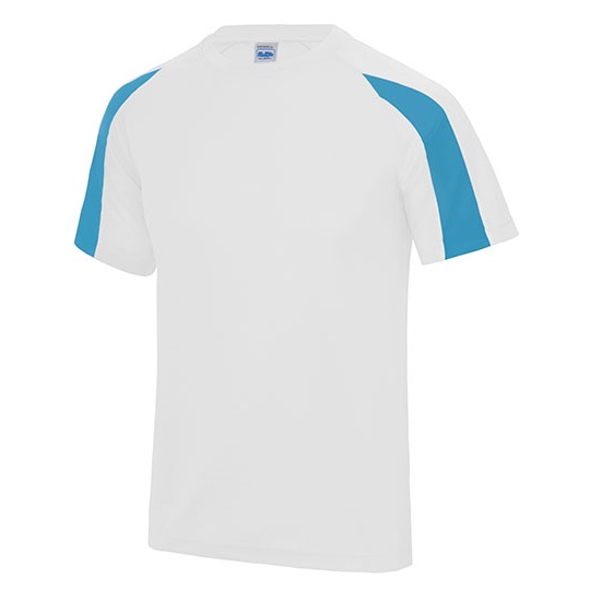 T-shirt Dzieciecy Sportowy Odprowadzajacy Wilgoc JC003J - Arctic White & Sapphire Blue