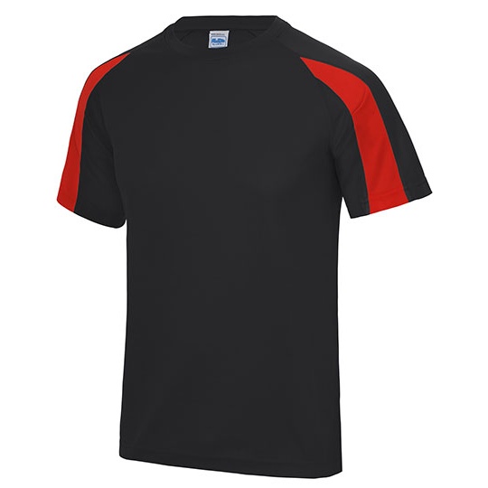 T-shirt Dzieciecy Sportowy Odprowadzajacy Wilgoc JC003J - Jet Black & Fire Red
