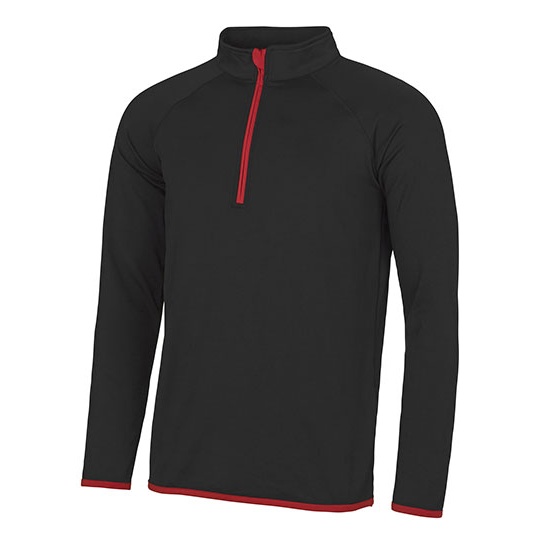 Bluza Meska Sportowa 1 2 Zip JC031 - Jet Black & Fire Red