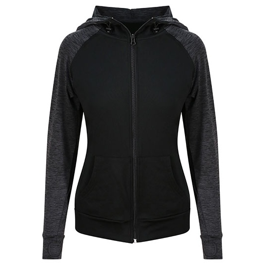 Damska bluza slim z kapturem i zamkiem JC058 - Black & Black Slate Melange