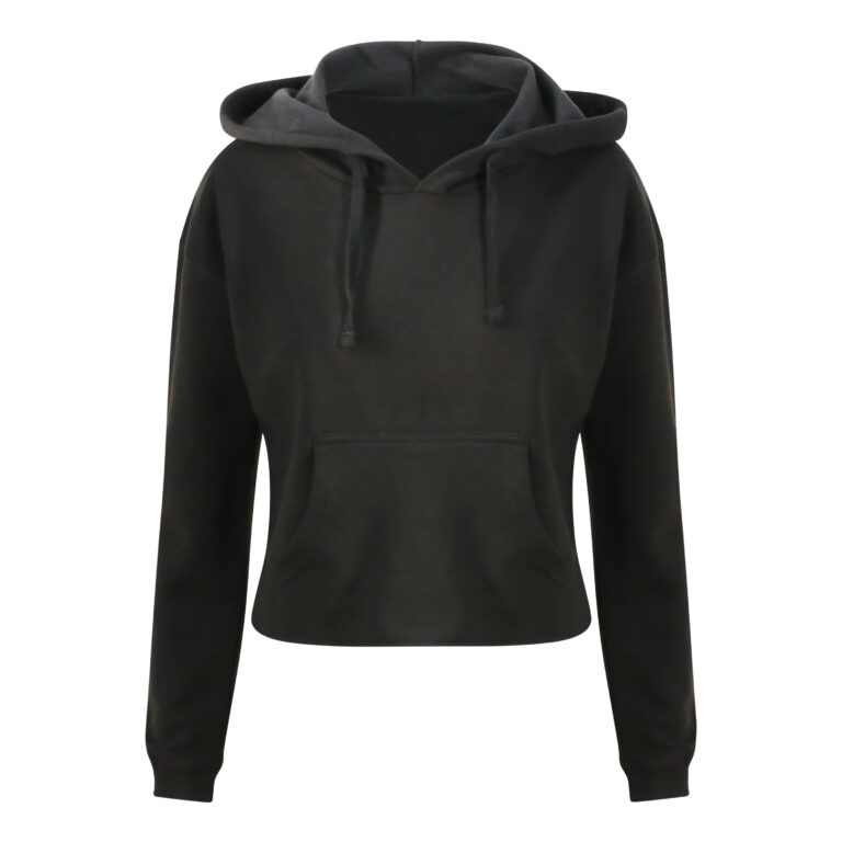Bluza Damska Krotka Bawełniana z Kapturem JH016 - Jet Black