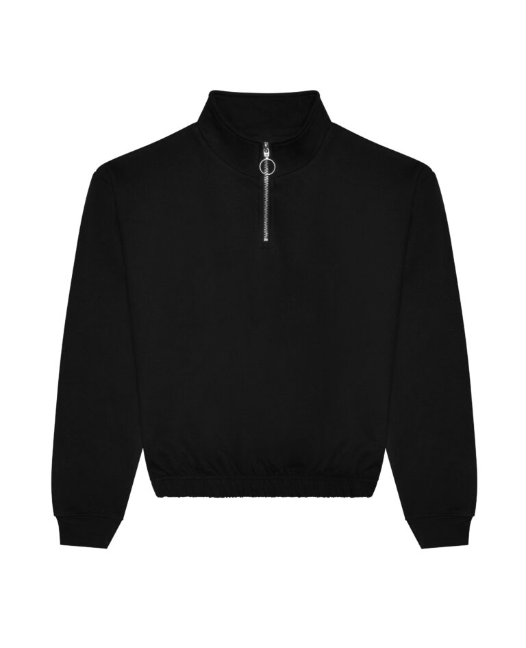 Bluza Damska Krotka Oversize Bawełniana z Zamkiem JH037 - Deep Black
