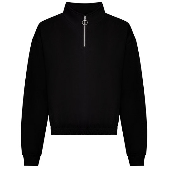 Bluza Damska Krotka Oversize Bawelniana z Zamkiem JH037 - Deep Black
