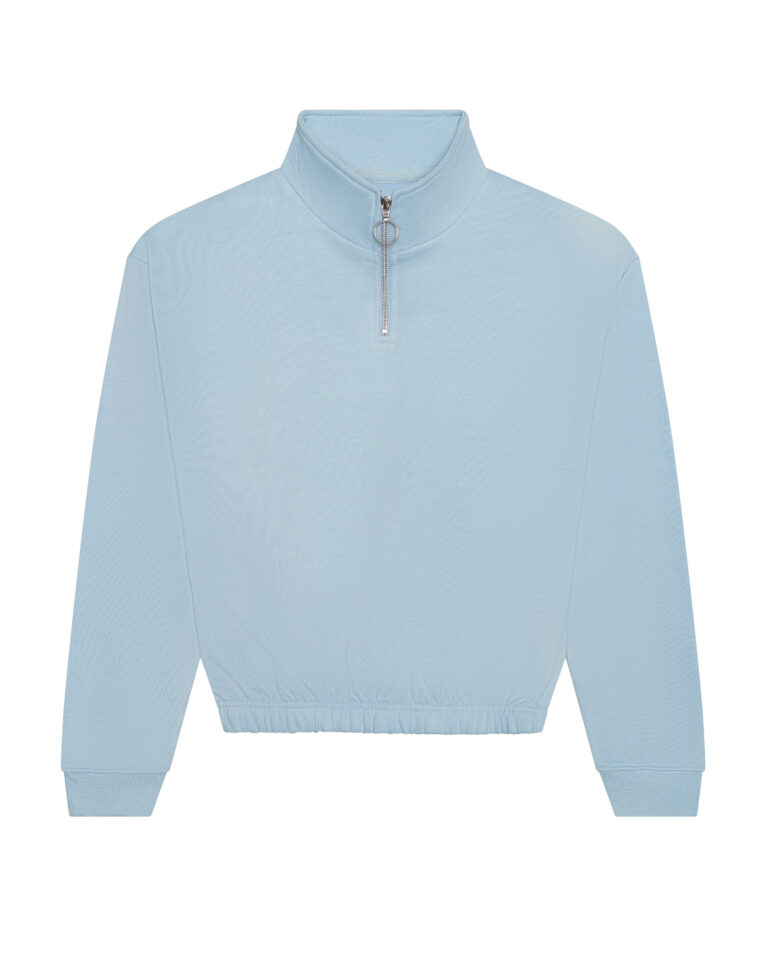 Bluza Damska Krotka Oversize Bawełniana z Zamkiem JH037 - Sky Blue