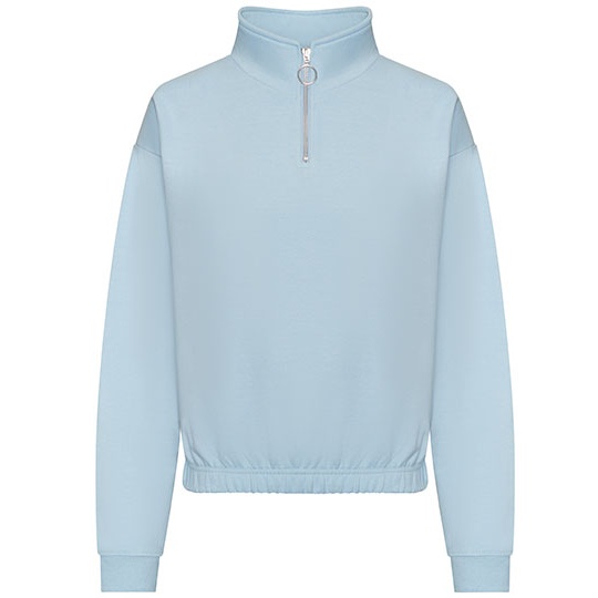 Bluza Damska Krotka Oversize Bawelniana z Zamkiem JH037 - Sky Blue