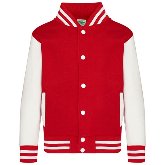Bluza Dziecieca Baseballowa Czesana Bawelna JH043K - Fire Red & White