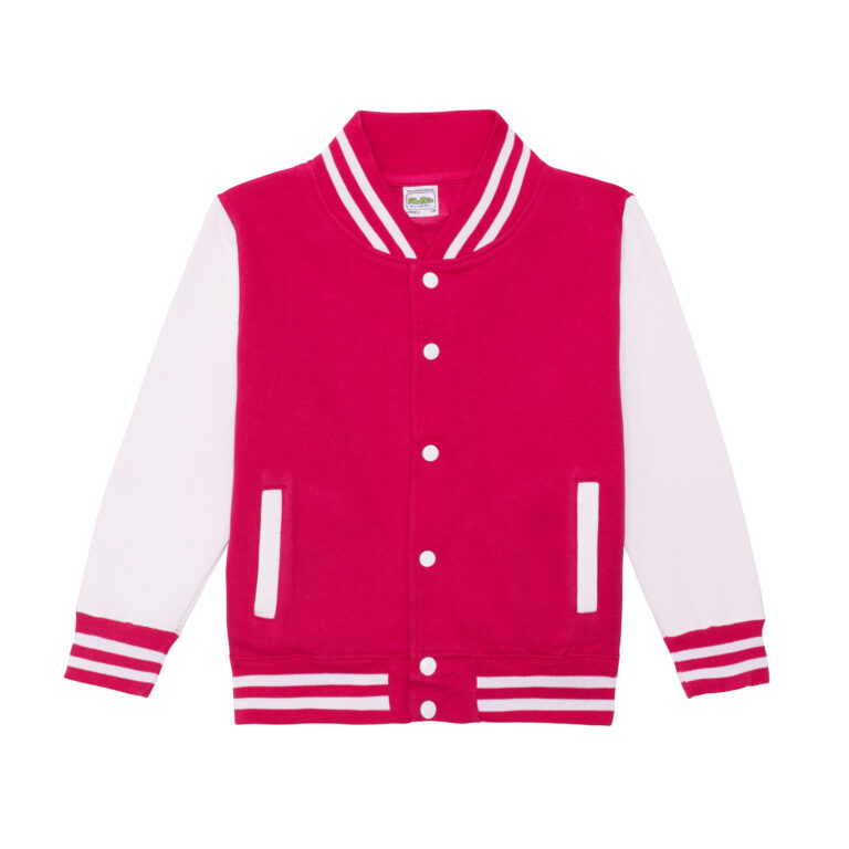 Bluza Dziecięca Baseballowa Czesana Bawełna JH043K - Hot Pink & White