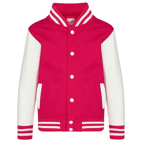 Bluza Dziecieca Baseballowa Czesana Bawelna JH043K - Hot Pink & White