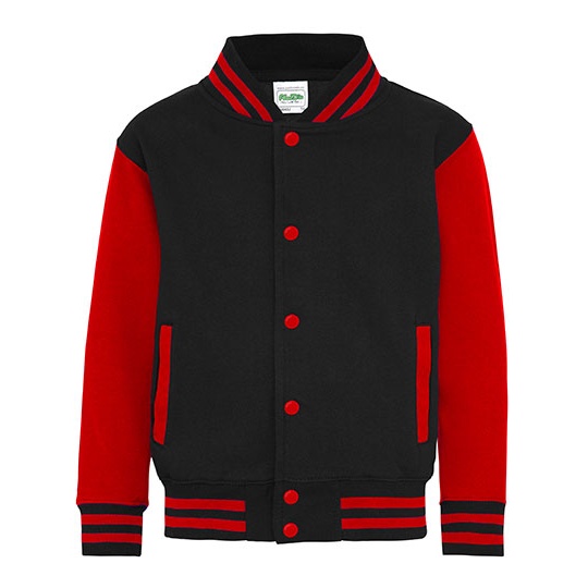 Bluza Dziecieca Baseballowa Czesana Bawelna JH043K - Jet Black & Fire Red