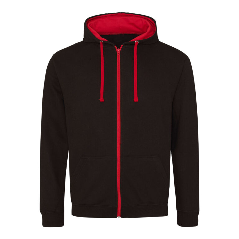 Bluza Rozpinana z Kapturem Bawełniana JH053 - Jet Black & Fire Red