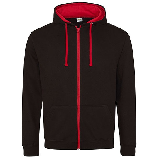 Bluza Rozpinana z Kapturem Bawelniana JH053 - Jet Black & Fire Red