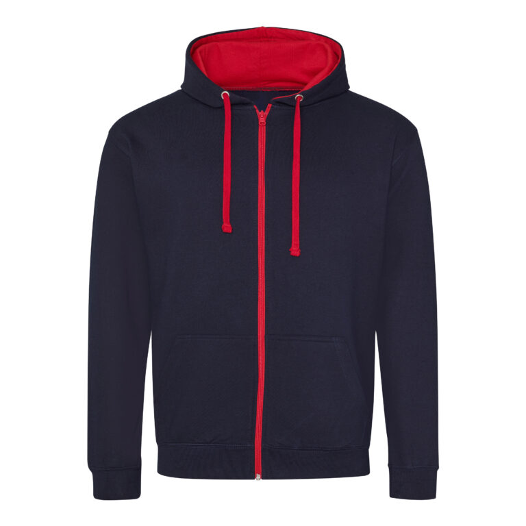 Bluza Rozpinana z Kapturem Bawełniana JH053 - New French Navy & Fire Red