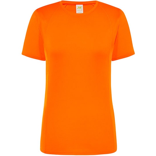 T-shirt Damski Sportowy Slim Poliester JHK101 - Orange Fluor