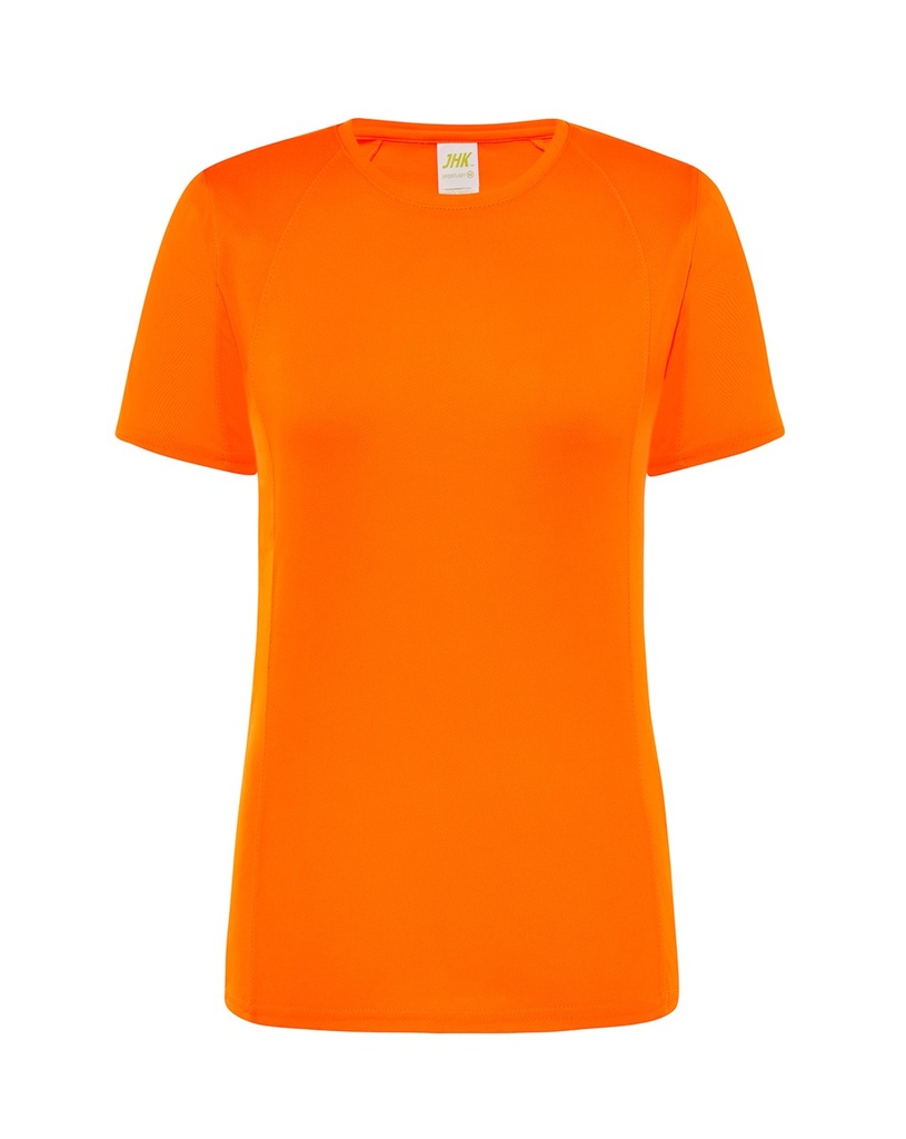 T-shirt Damski Sportowy Slim Poliester JHK101 - Orange Fluor