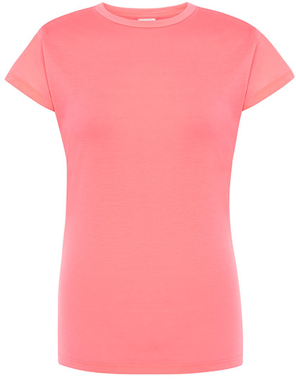 Koszulka Damska Slim Bawelniana JHK152 - Fuchsia Fluor