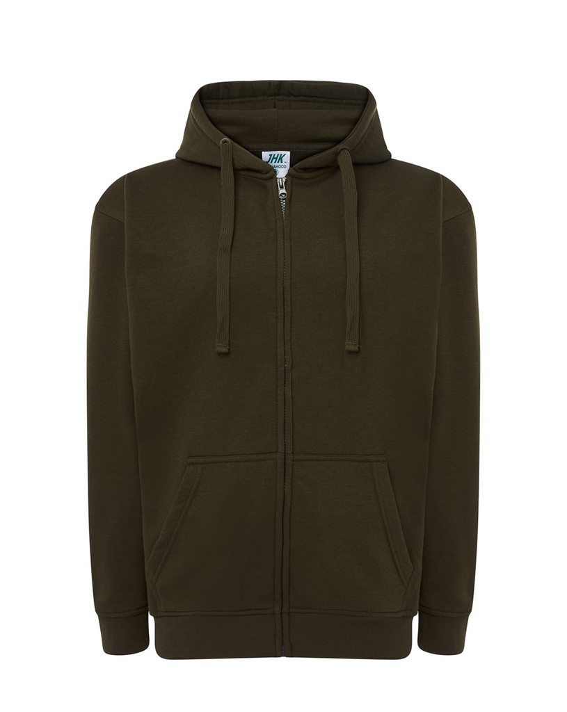Bluza Meska z Kapturem i Zamkiem Szczotkowana Mieszanka JHK422 - Khaki