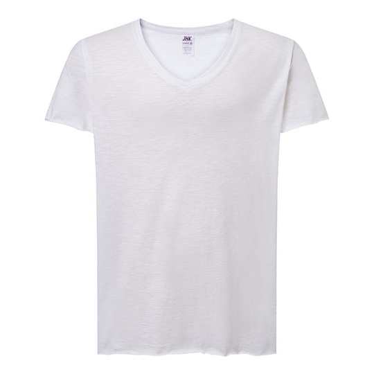 Damski T-shirt Slub z Dekoltem w Serek JHK603 - White
