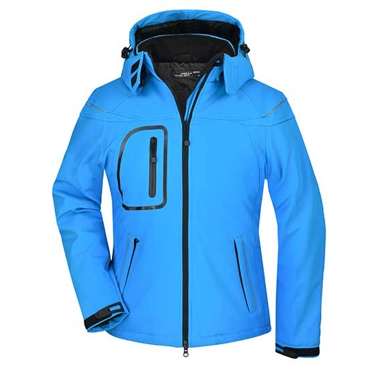 Damski zimowy softshell slim z odpinanym kapturem JN1001 - Aqua