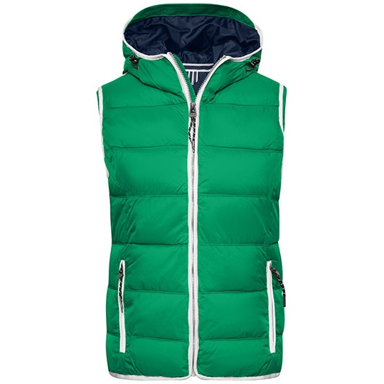 Kamizelka Damska Pikowana Ocieplana z Kapturem JN1075 - Irish Green & White