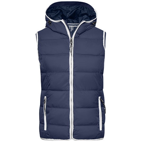 Kamizelka Damska Pikowana Ocieplana z Kapturem JN1075 - Navy & White