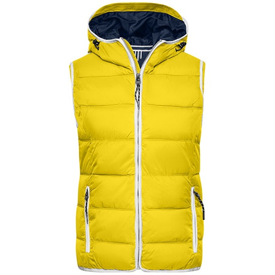 Kamizelka Damska Pikowana Ocieplana z Kapturem JN1075 - Sun Yellow & White