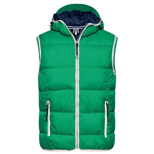 Kamizelka Meska Pikowana Ocieplana z Kapturem JN1076 - Irish Green & White