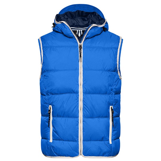 Kamizelka Meska Pikowana Ocieplana z Kapturem JN1076 - Nautic Blue & White