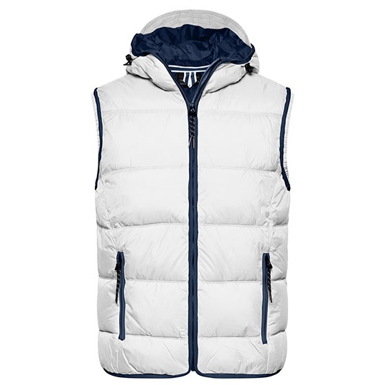 Kamizelka Meska Pikowana Ocieplana z Kapturem JN1076 - White & Navy