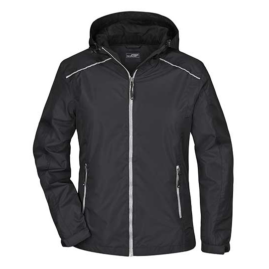 Kurtka Damska Przeciwdeszczowa Wodoodporna Odblaskowe Elementy JN1117 - Black & Silver (Solid)