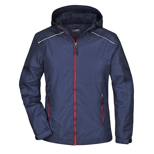 Kurtka Damska Przeciwdeszczowa Wodoodporna Odblaskowe Elementy JN1117 - Navy & Red