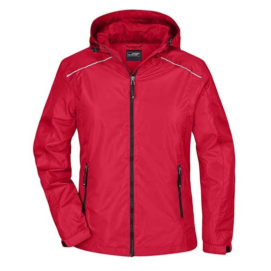 Kurtka Damska Przeciwdeszczowa Wodoodporna Odblaskowe Elementy JN1117 - Red & Black