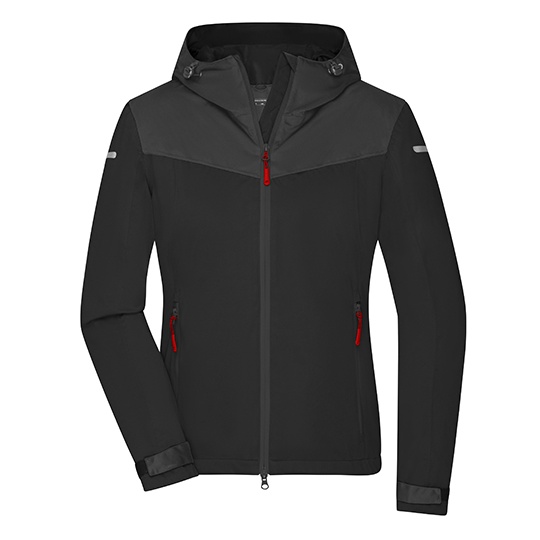Kurtka Softshell Damska Z Kapturem JN1179 - Black & Carbon & Light Red