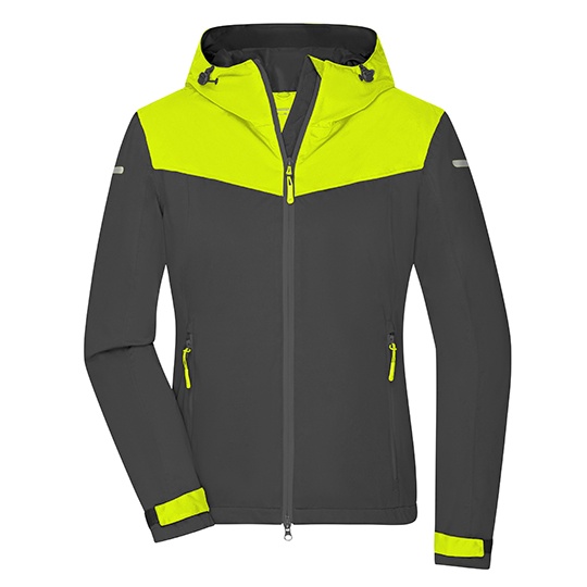 Damska długa kurtka softshell JN1179 - Carbon & Bright Yellow