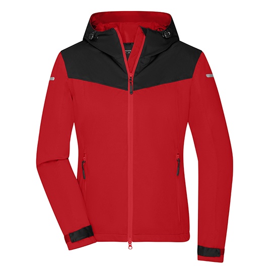 Kurtka Softshell Damska Z Kapturem JN1179 - Light Red & Black & Light Red